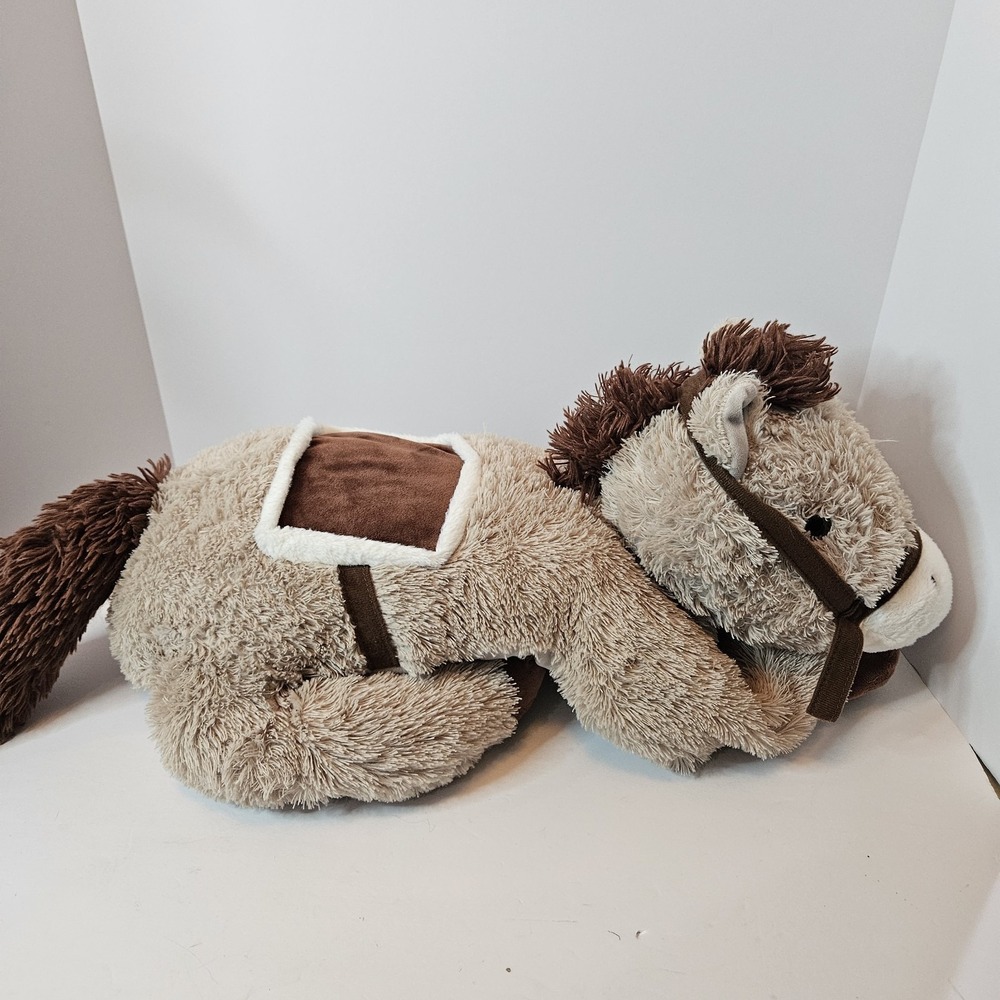Goffa International TAN WHITE BROWN SHAGGY HORSE Stuffed PLUSH SOFT PILLOW TOY